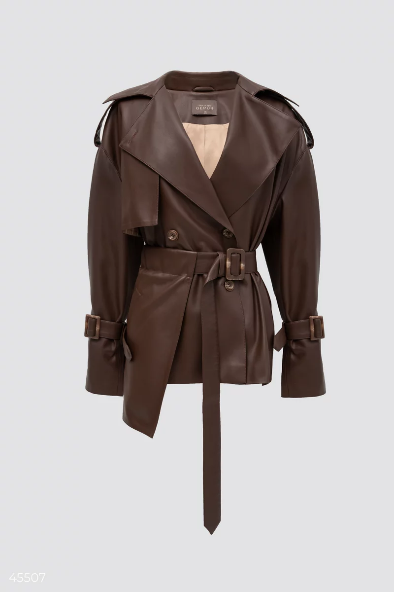 Double-breasted trench coat with basque belt photo 1