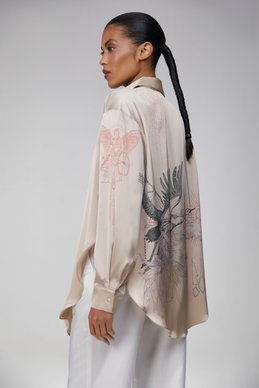 Beige silk blouse with Soul print