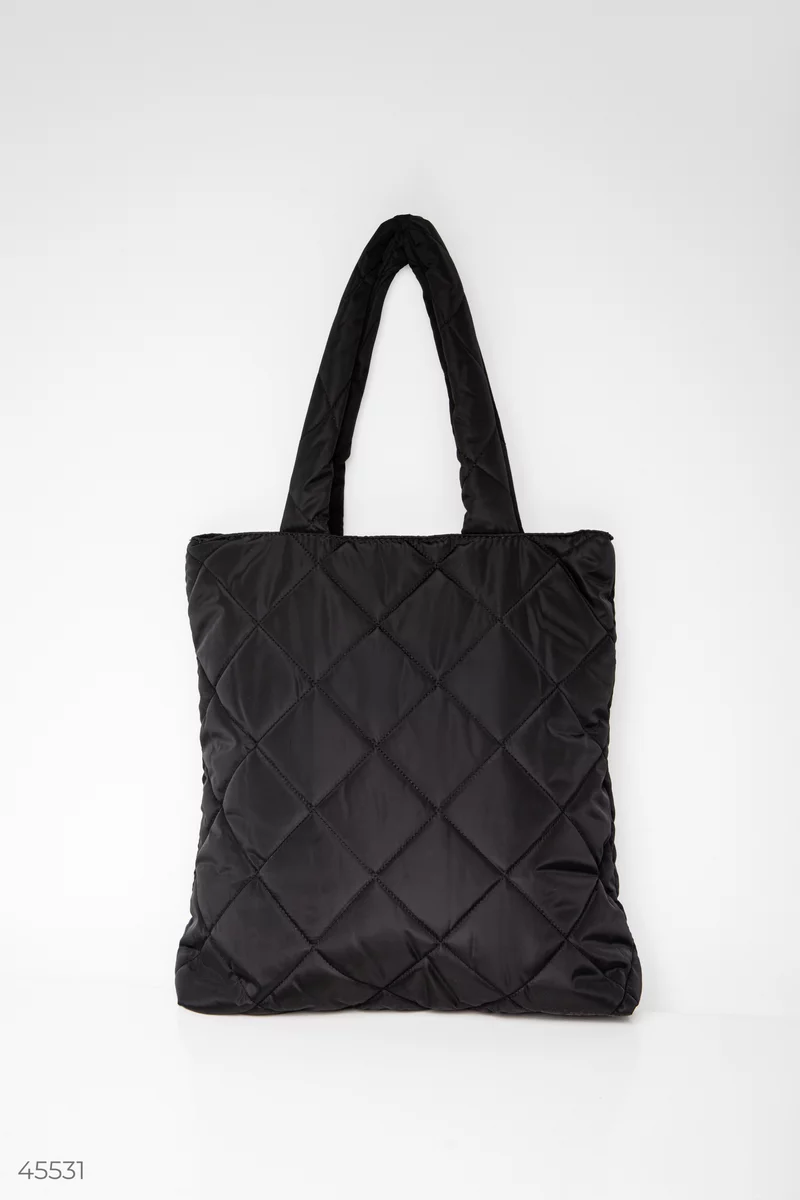 Черная стеганная сумка-шопер фотография 2