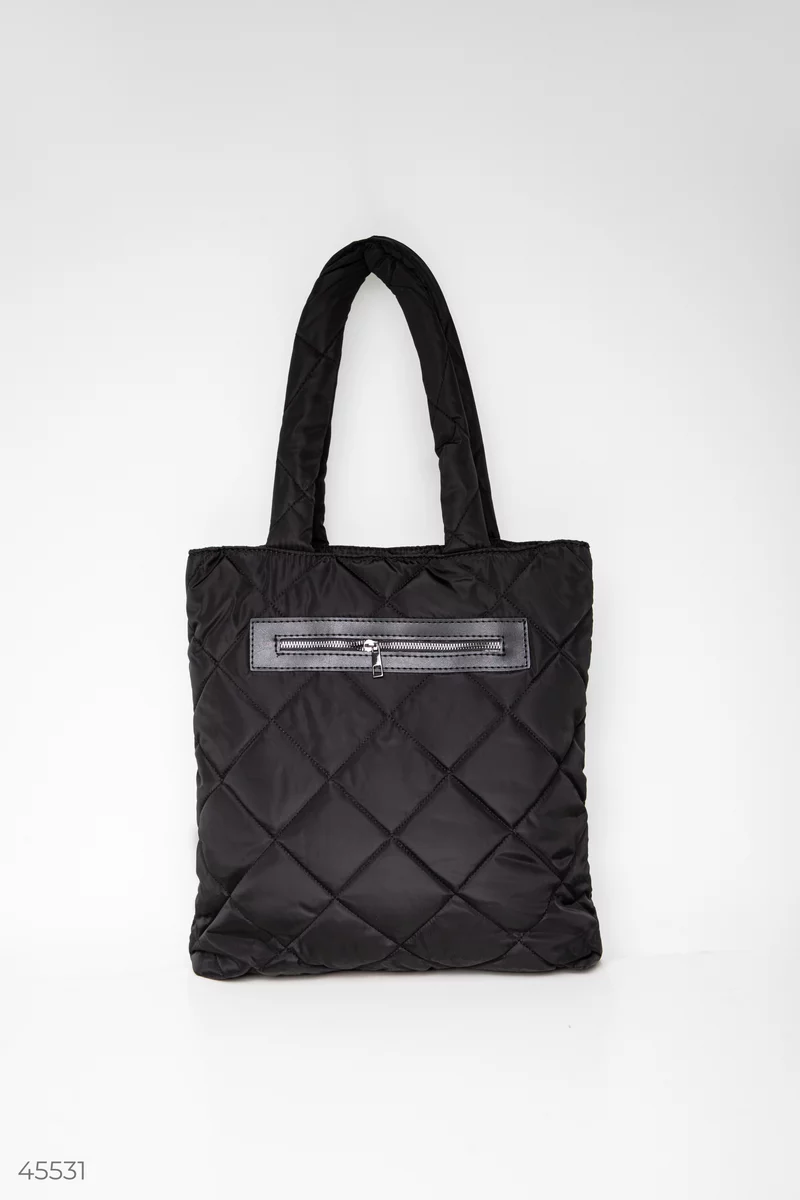 Черная стеганная сумка-шопер фотография 4