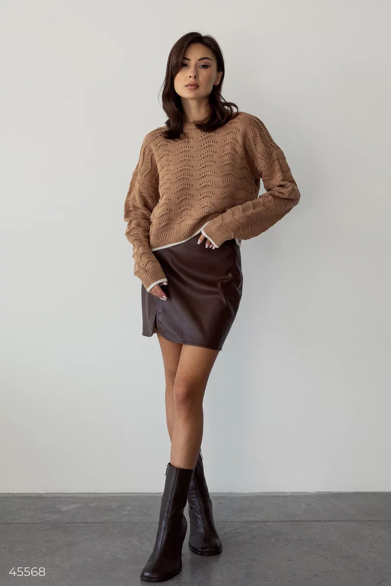 Knitted jumper in camel shade photo 1