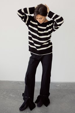 Black striped jumper with decor photo 2