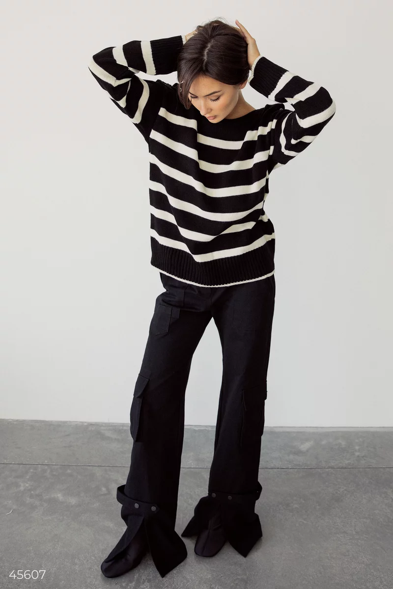 Black striped jumper with decor photo 1