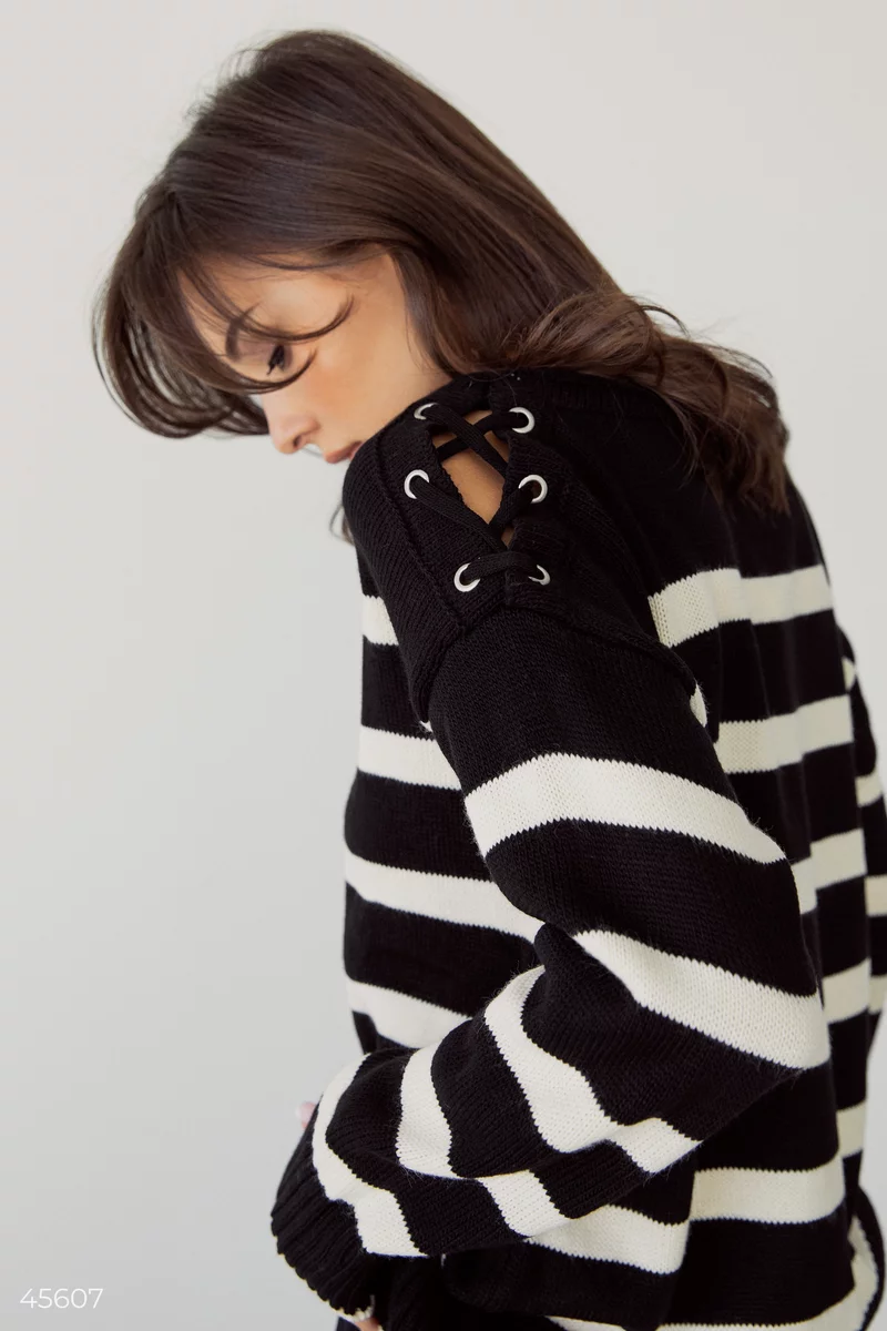 Black striped jumper with decor photo 2