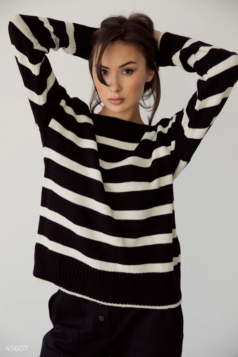 Black striped jumper with decor photo 3