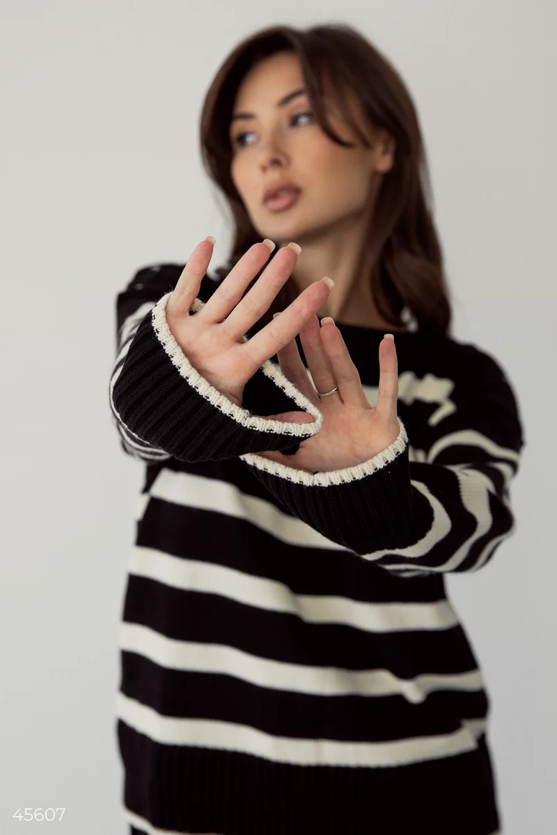 Black striped jumper with decor photo 4