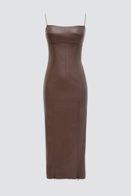 Brown midi dress with slits