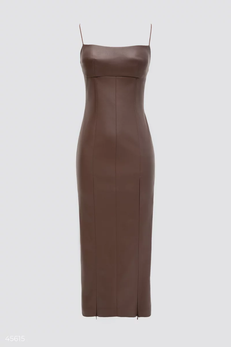 Brown midi dress with slits photo 1