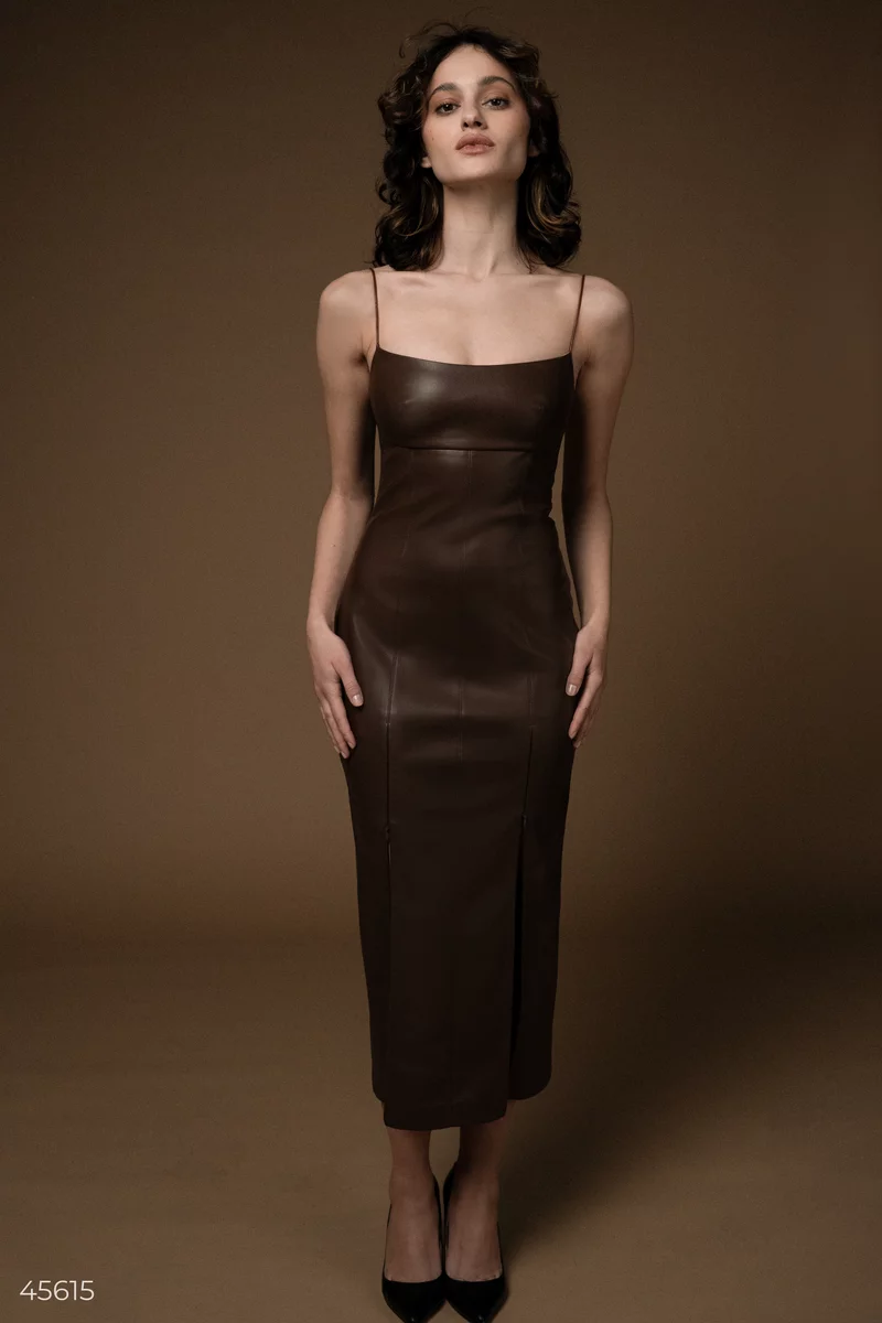 Brown midi dress with slits photo 4
