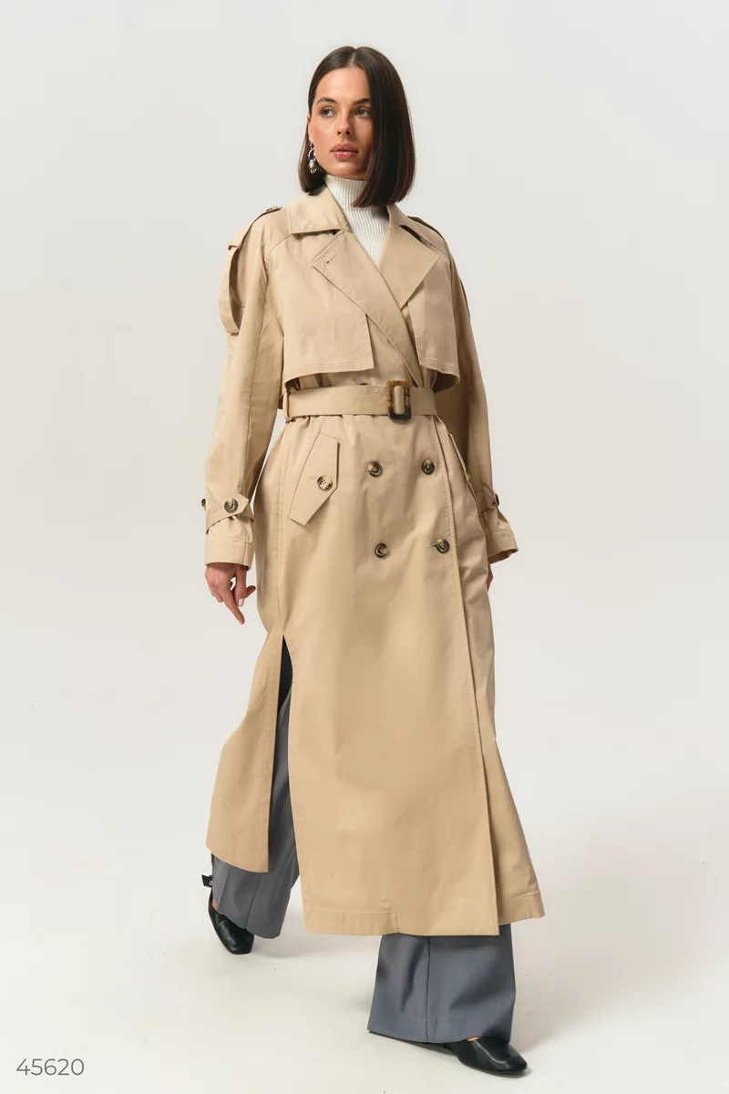 Beige cotton trench coat with a belt photo 1