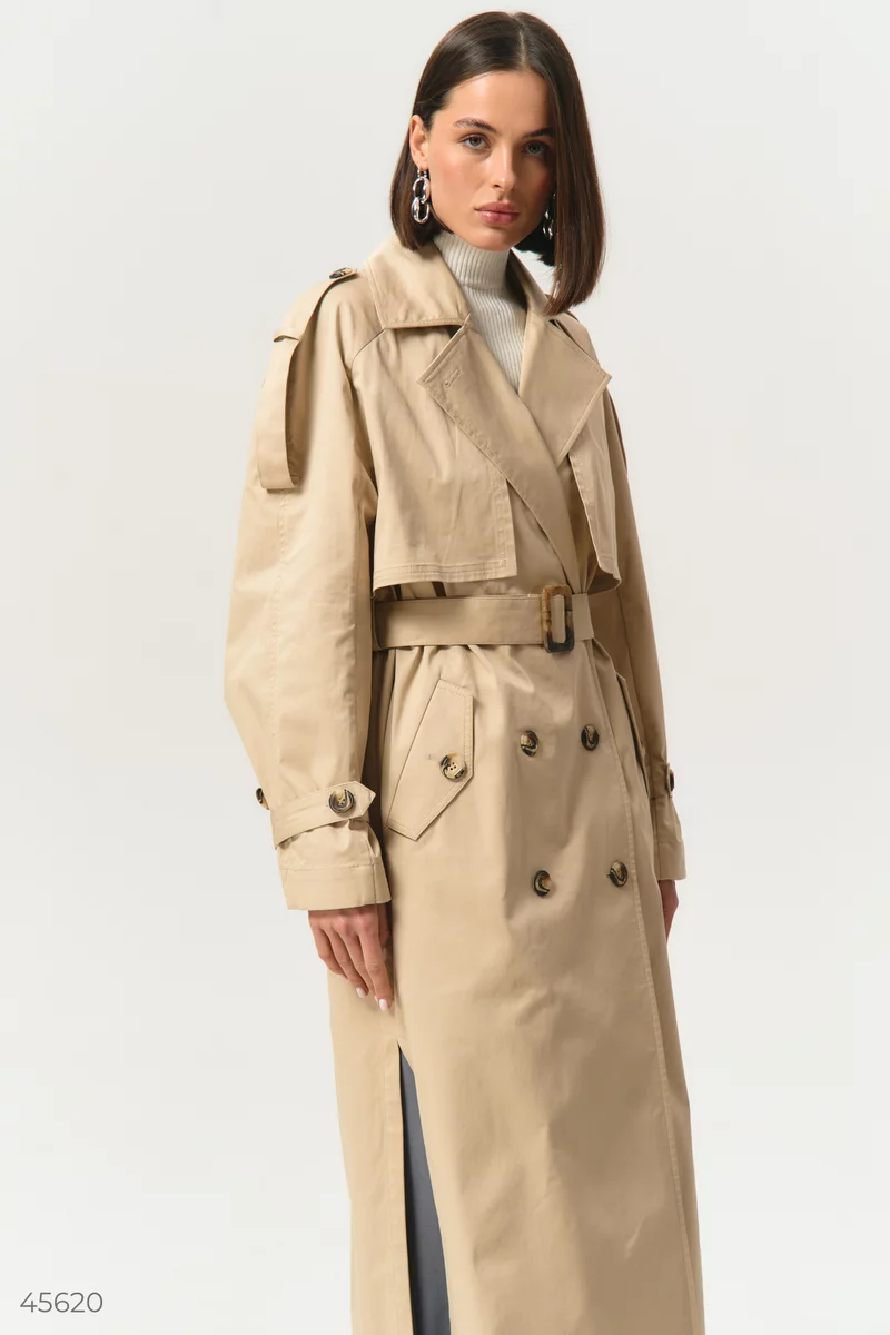 Beige cotton trench coat with a belt photo 2