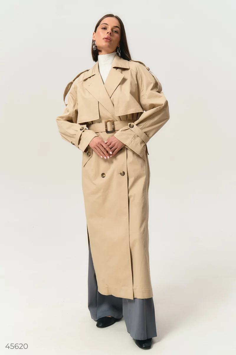 Beige cotton trench coat with a belt photo 3