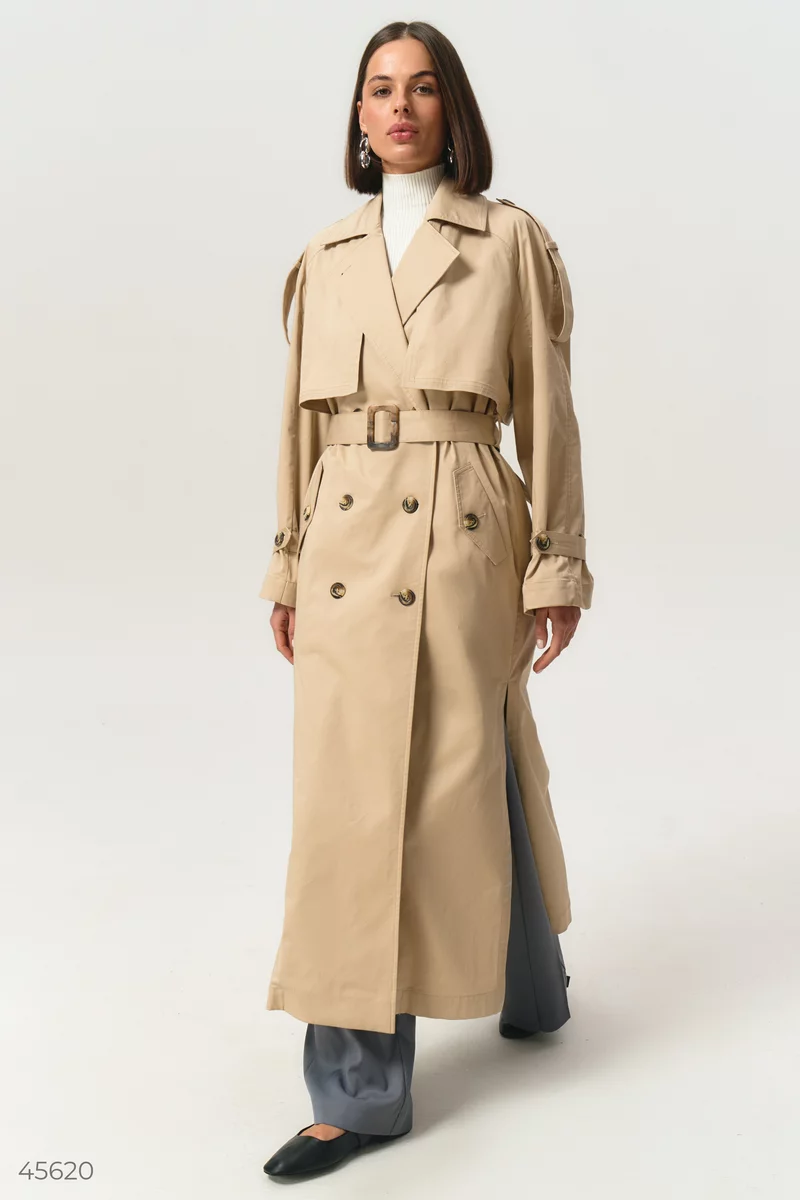 Beige cotton trench coat with a belt photo 4
