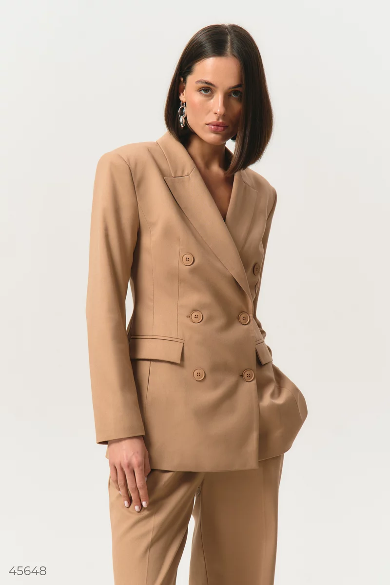 Beige double-breasted jacket with a lining photo 1