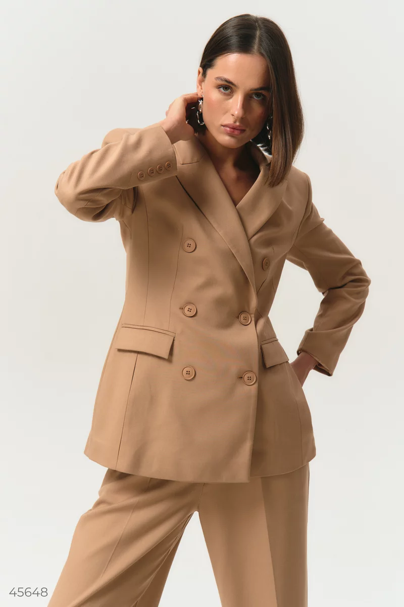 Beige double-breasted jacket with a lining photo 2