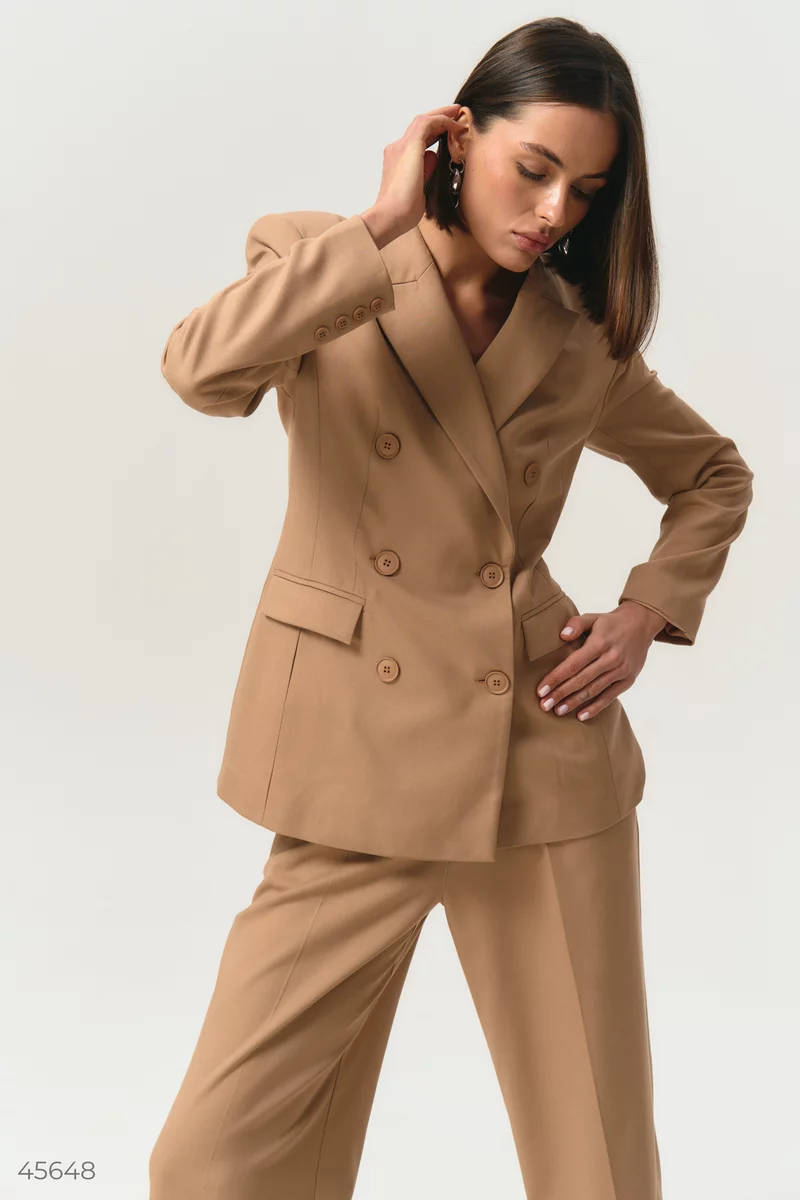 Beige double-breasted jacket with a lining photo 4