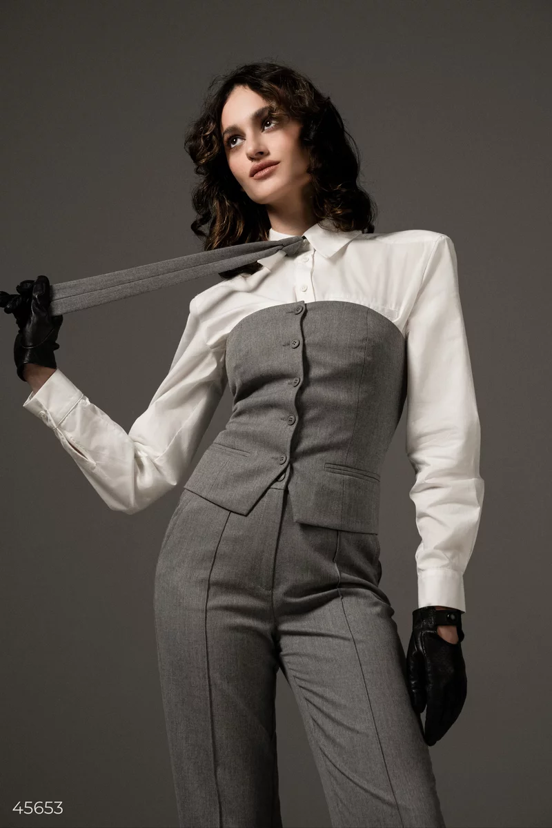 Серый жилет-корсет с открытыми плечами фотография 1