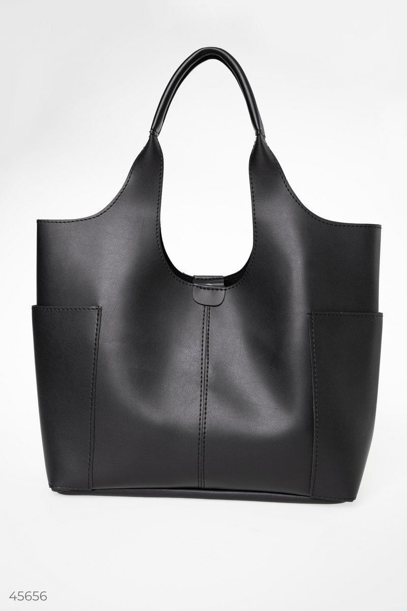 

Чорна сумка-шопер зі щільної екошкіри
