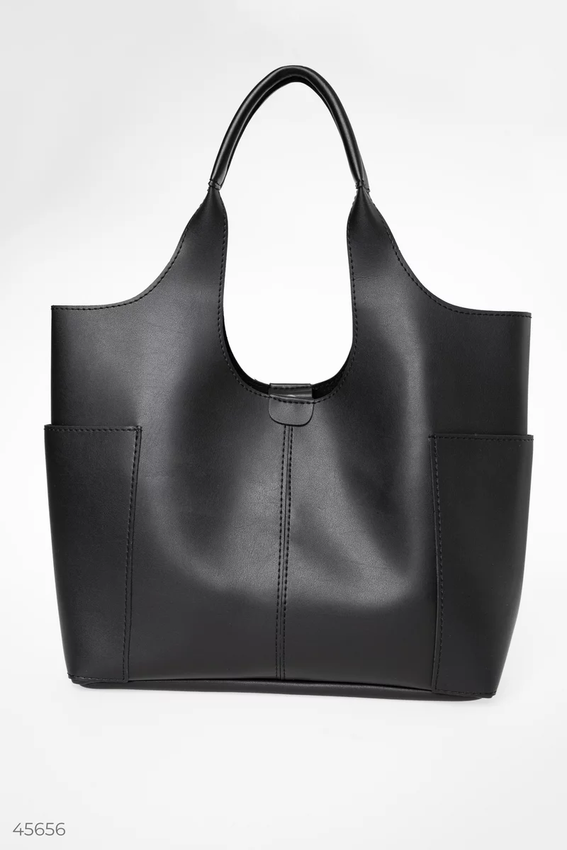 Чорна сумка-шопер зі щільної екошкіри фотографія 1