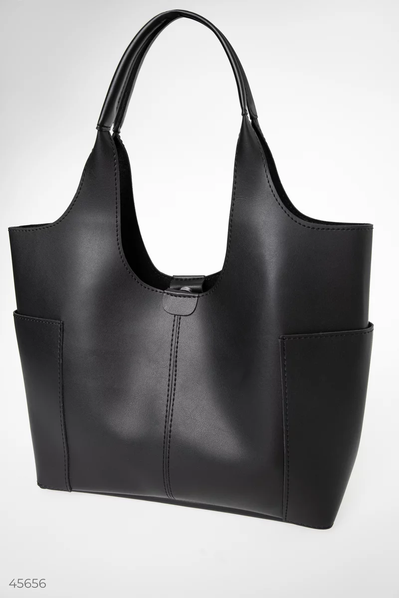 Чорна сумка-шопер зі щільної екошкіри фотографія 4