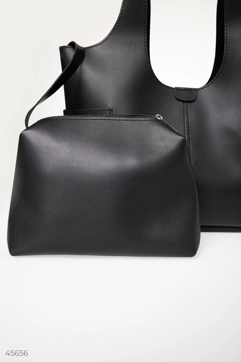 Чорна сумка-шопер зі щільної екошкіри фотографія 5