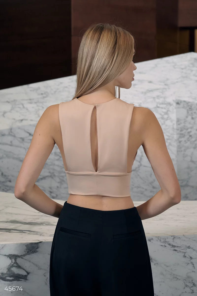 Beige crop top with a slit on the back photo 5