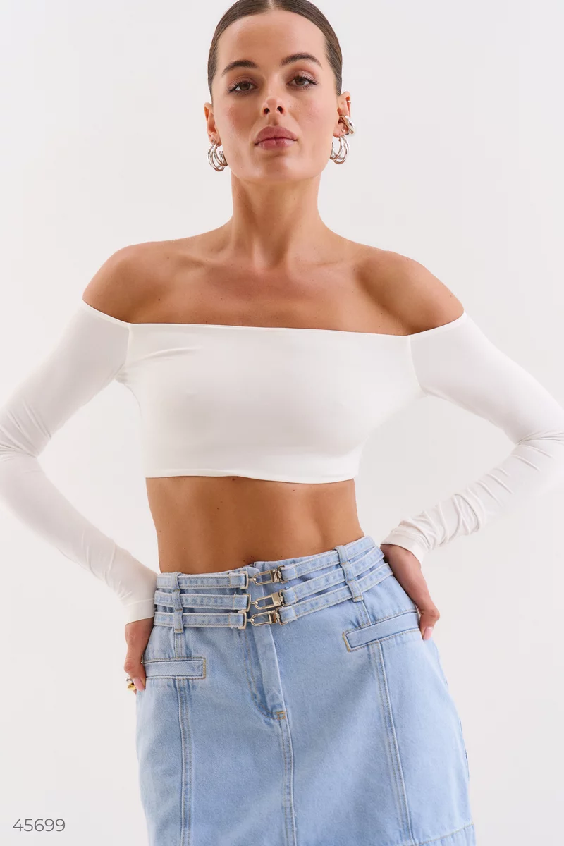 White off-the-shoulder crop top photo 2