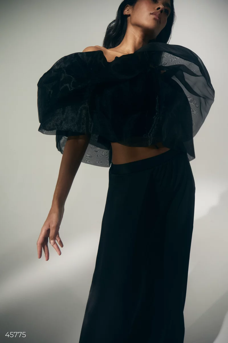 Black maxi skirt made of artificial silk photo 4