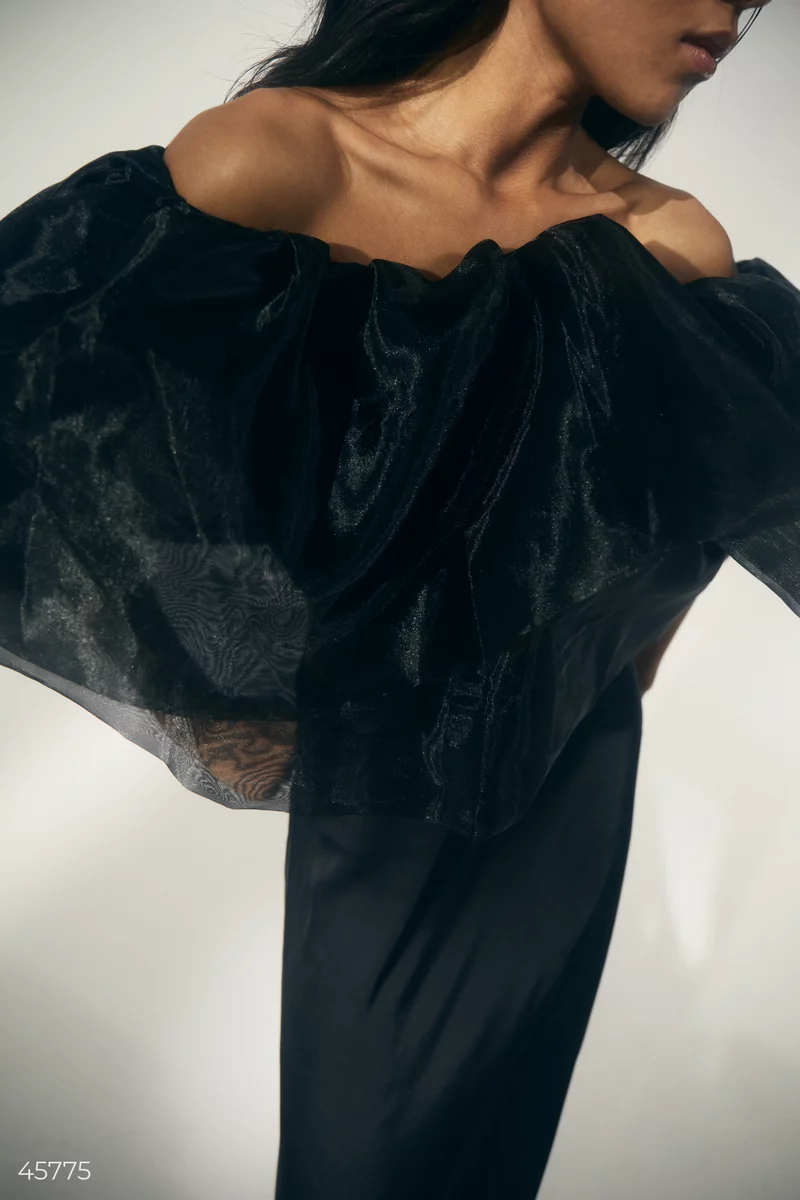 Black maxi skirt made of artificial silk photo 5