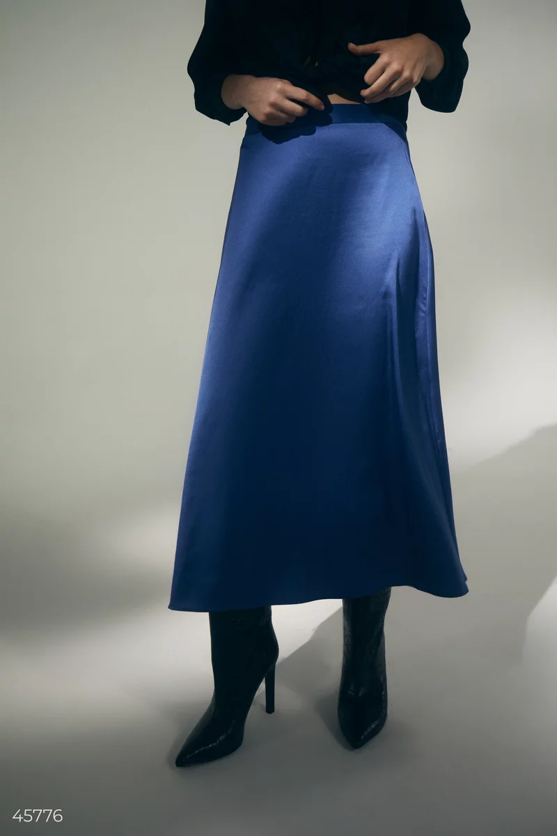 Синя спідниця максі зі штучного шовку фотографія 1