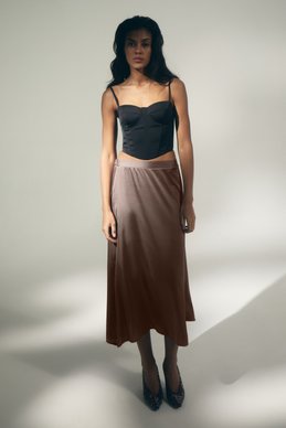 A maxi skirt made of artificial silk in a chocolate shade photo 3