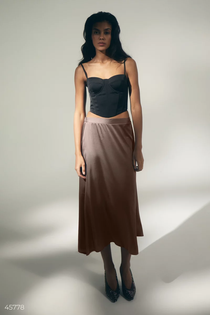A maxi skirt made of artificial silk in a chocolate shade photo 1