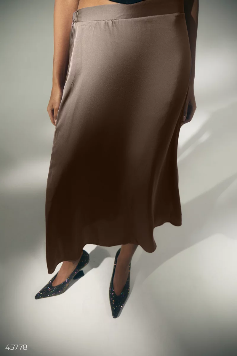 A maxi skirt made of artificial silk in a chocolate shade photo 2