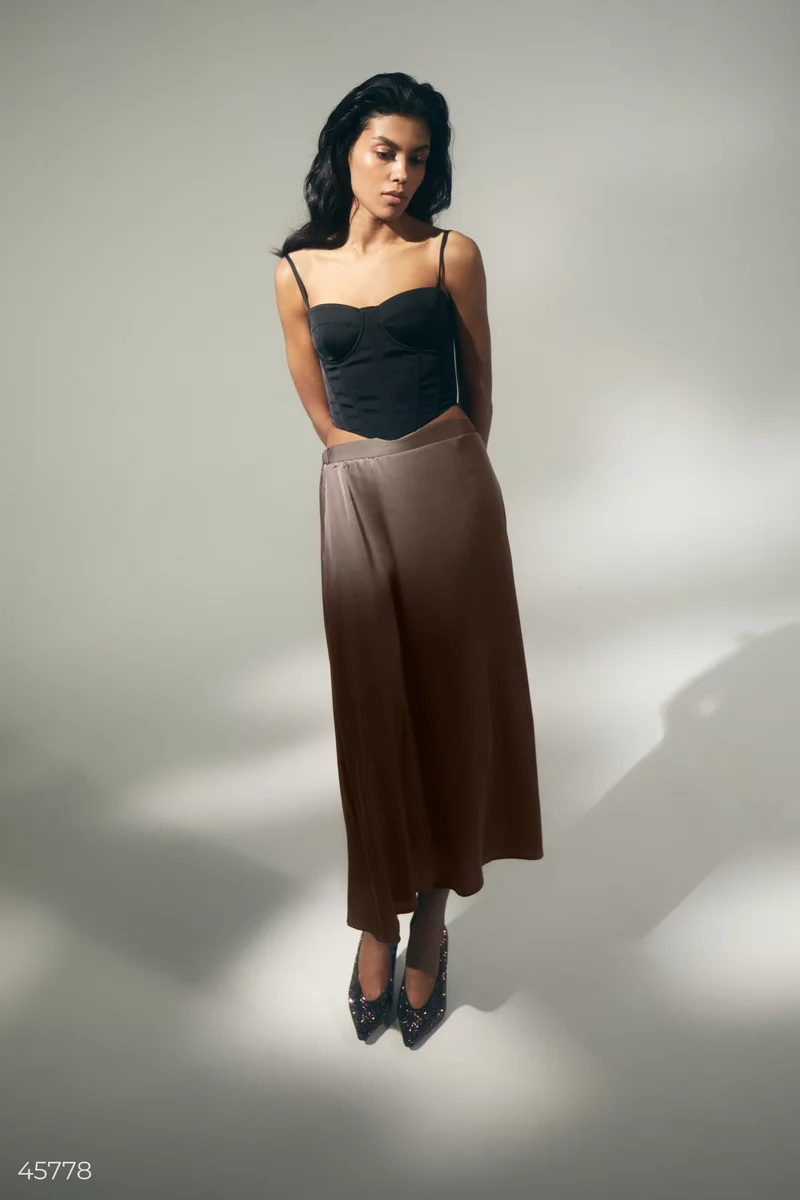 A maxi skirt made of artificial silk in a chocolate shade photo 4