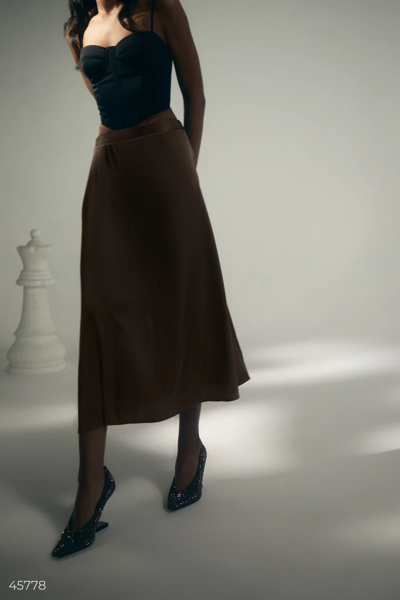 A maxi skirt made of artificial silk in a chocolate shade photo 5