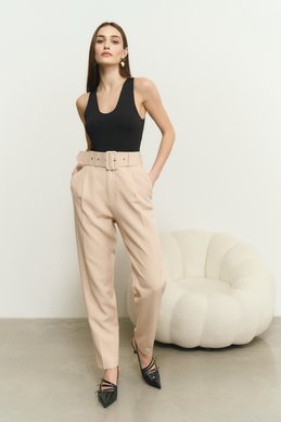 Beige pants with a wide belt photo 2