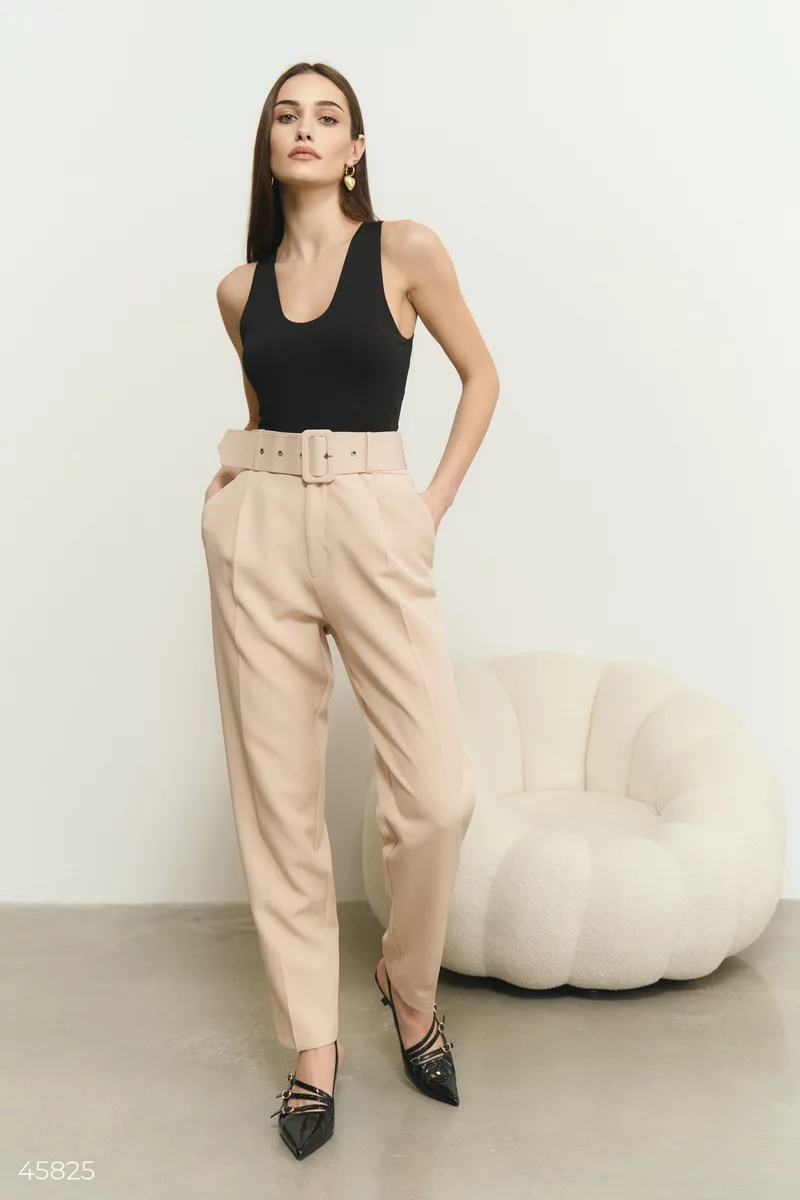 Beige pants with a wide belt photo 1