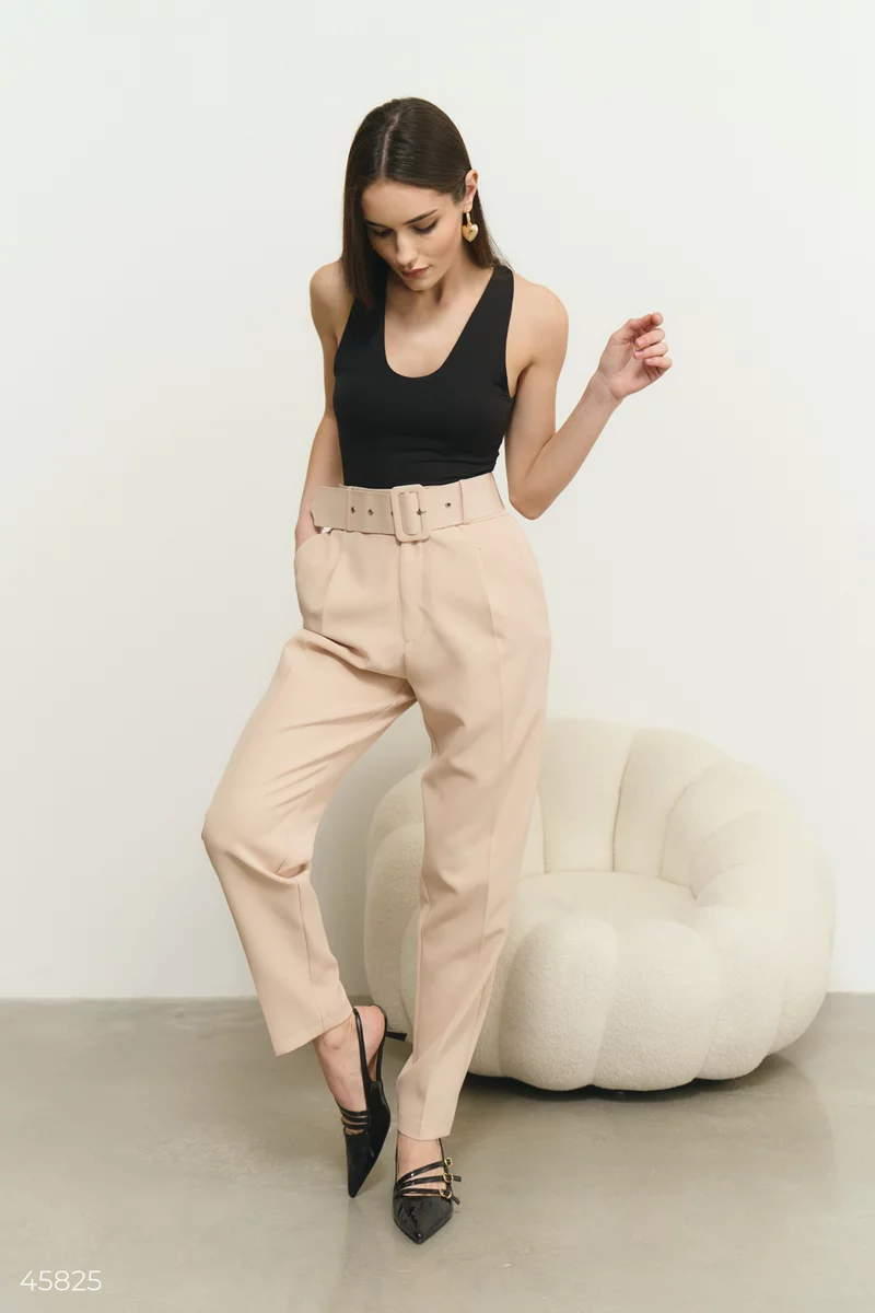 Beige pants with a wide belt photo 3