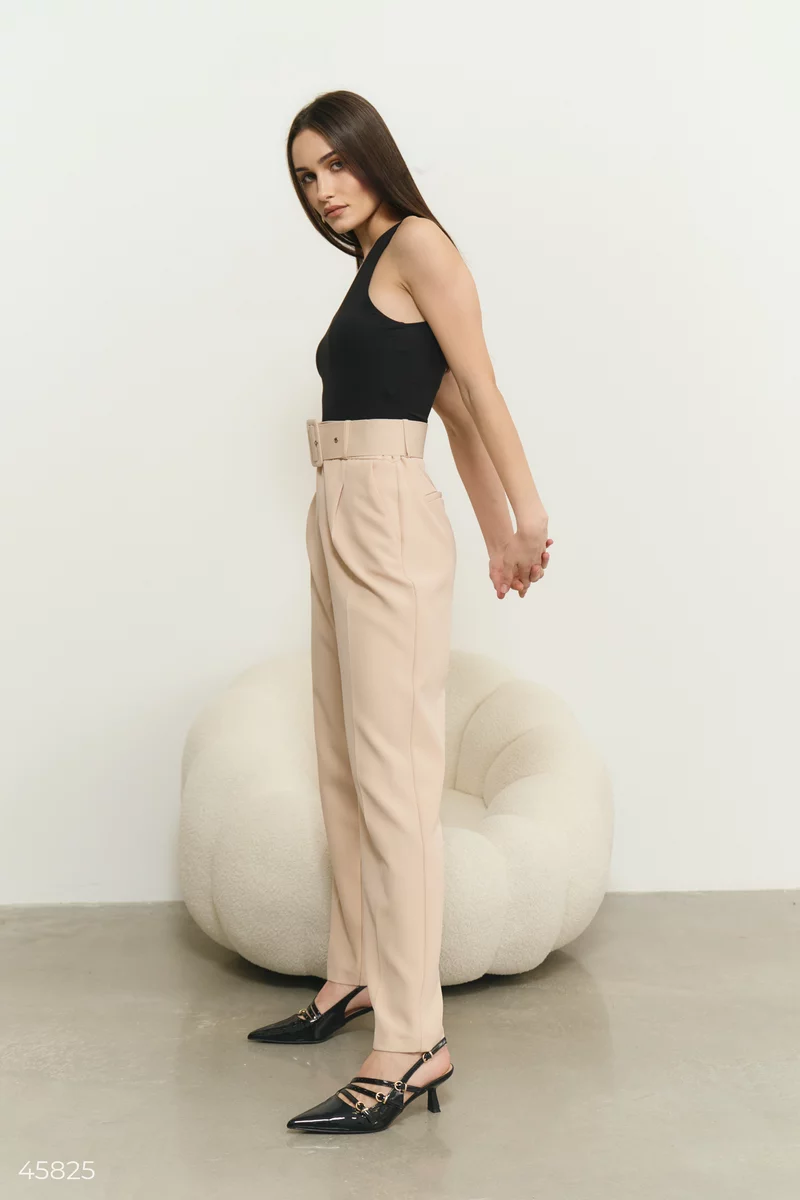 Beige pants with a wide belt photo 4