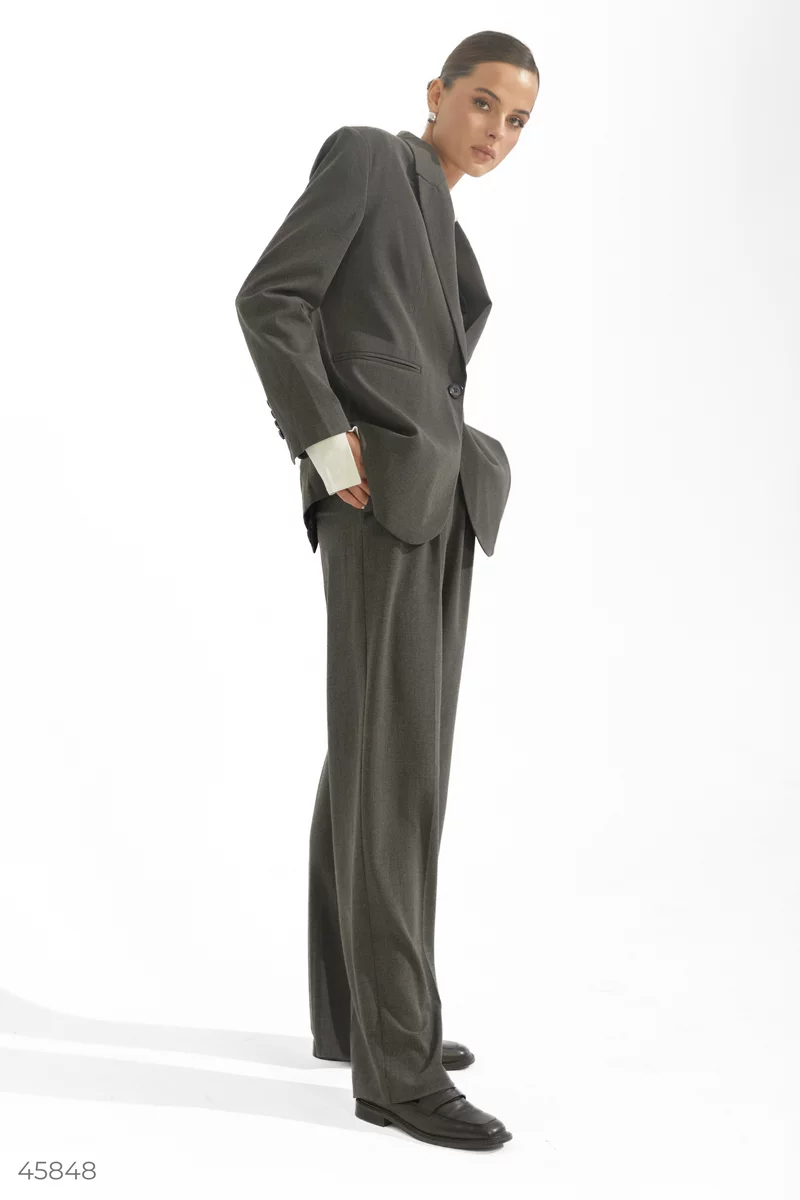 Straight gray trousers with a high fit photo 1