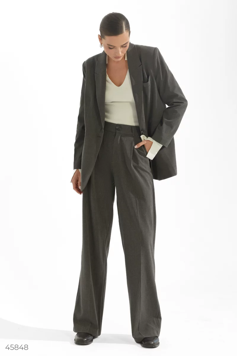 Straight gray trousers with a high fit photo 2