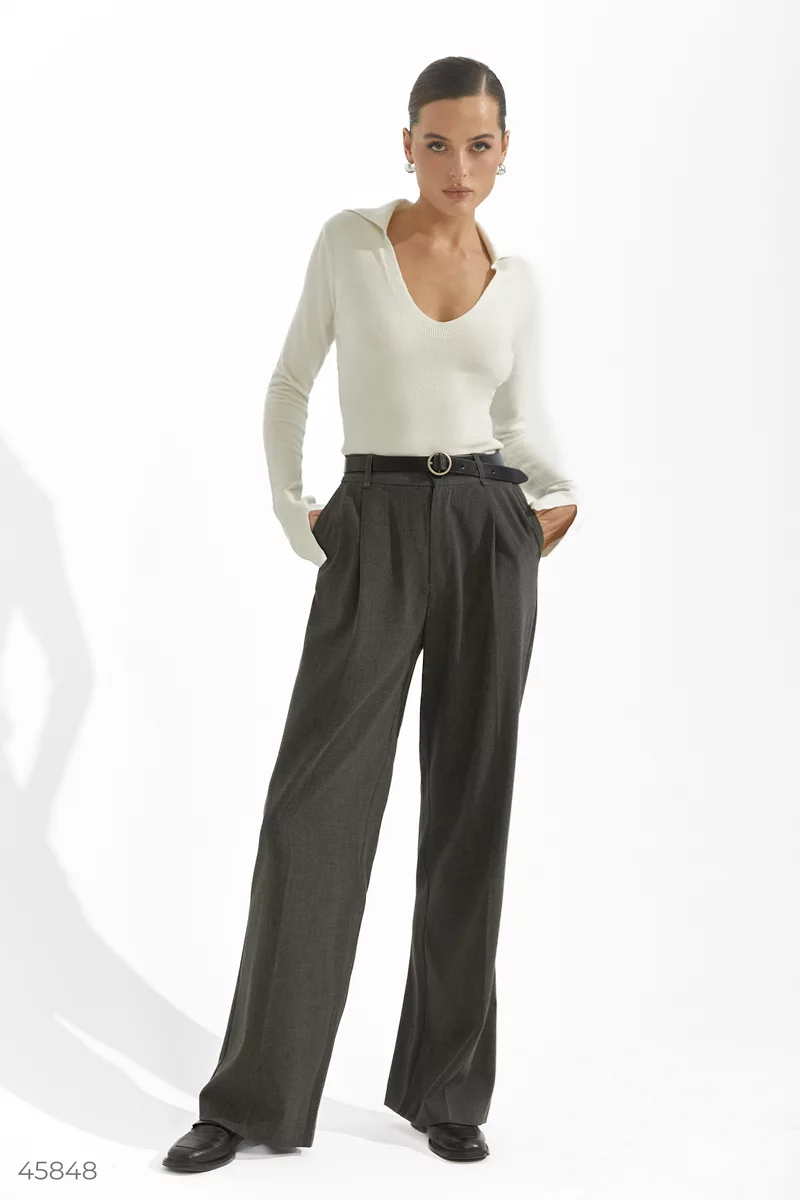 Straight gray trousers with a high fit photo 3