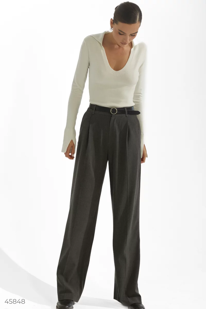 Straight gray trousers with a high fit photo 4