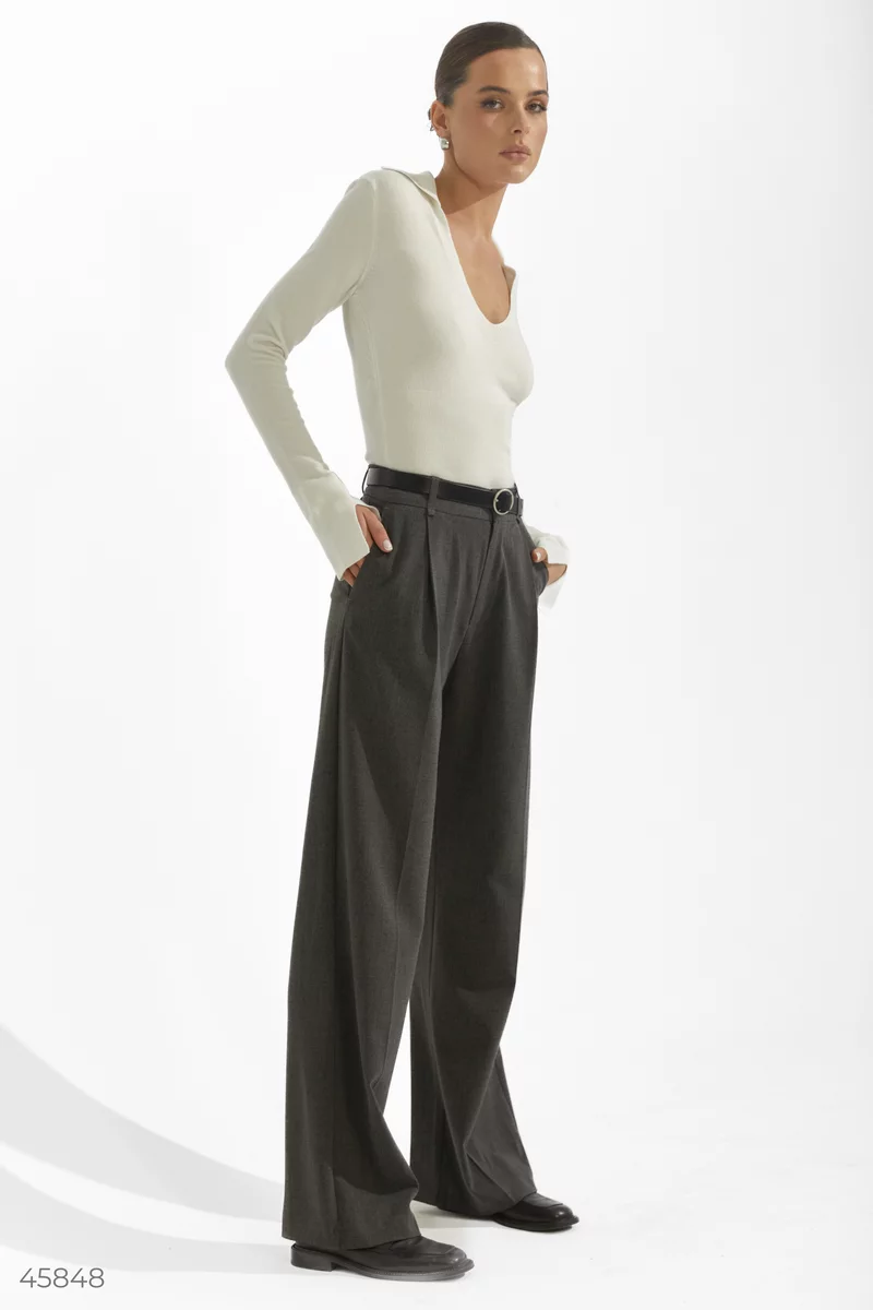 Straight gray trousers with a high fit photo 5