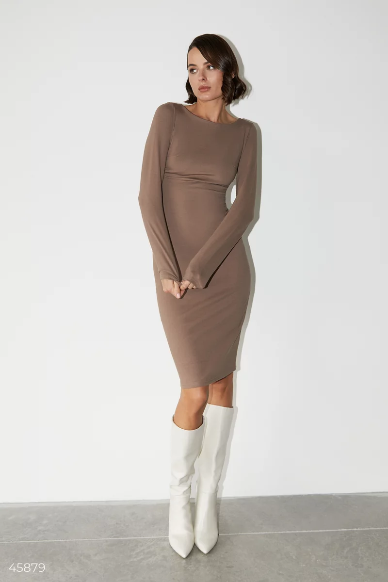 Brown bodycon dress with an accent zipper photo 2
