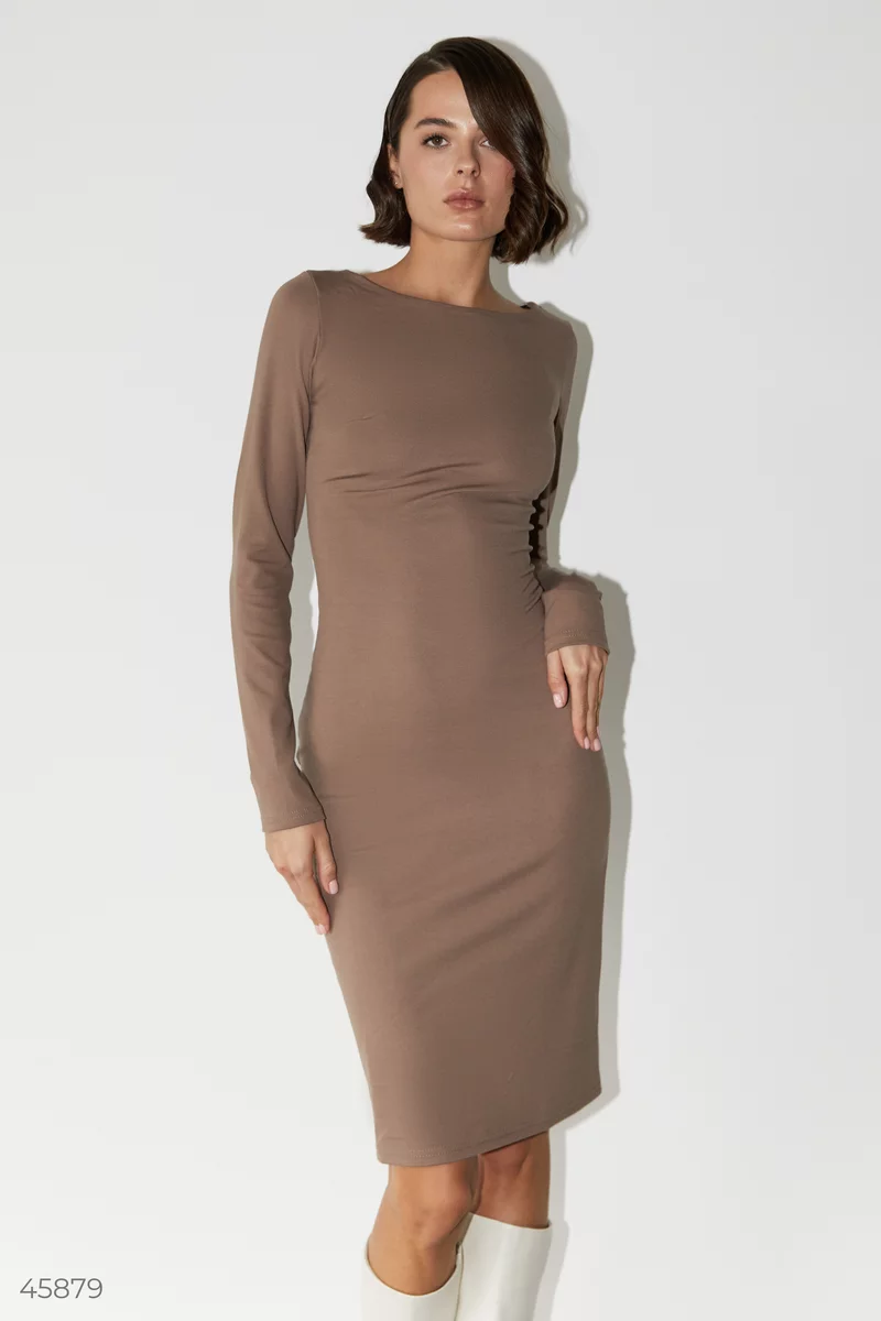 Brown bodycon dress with an accent zipper photo 3