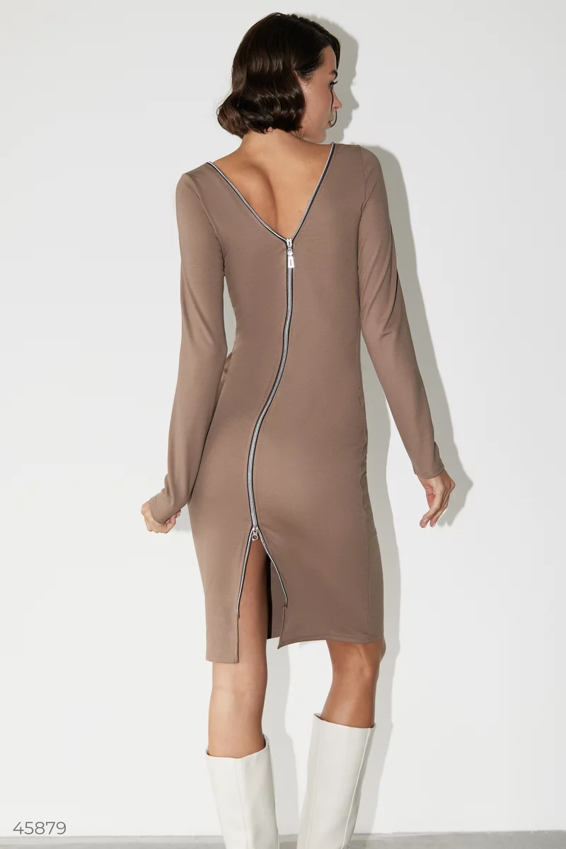 Brown bodycon dress with an accent zipper photo 4
