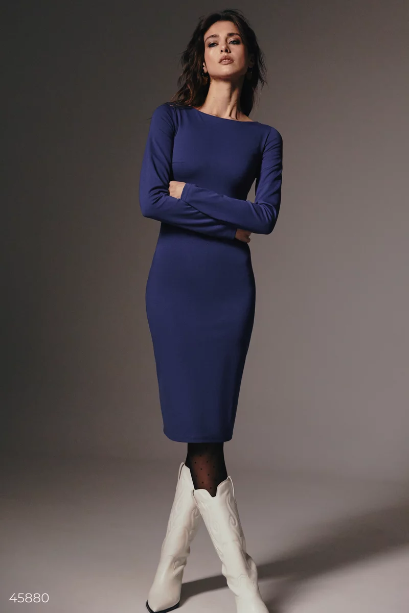 Синее платье бодикон с акцентной молнией фотография 3