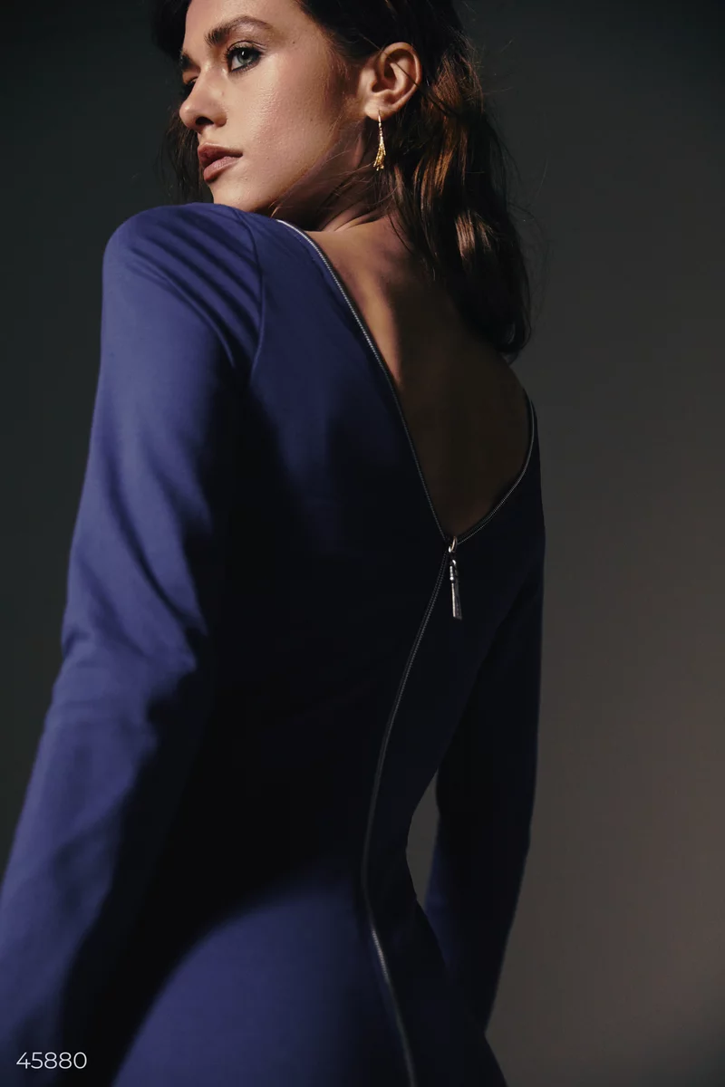 Синее платье бодикон с акцентной молнией фотография 5