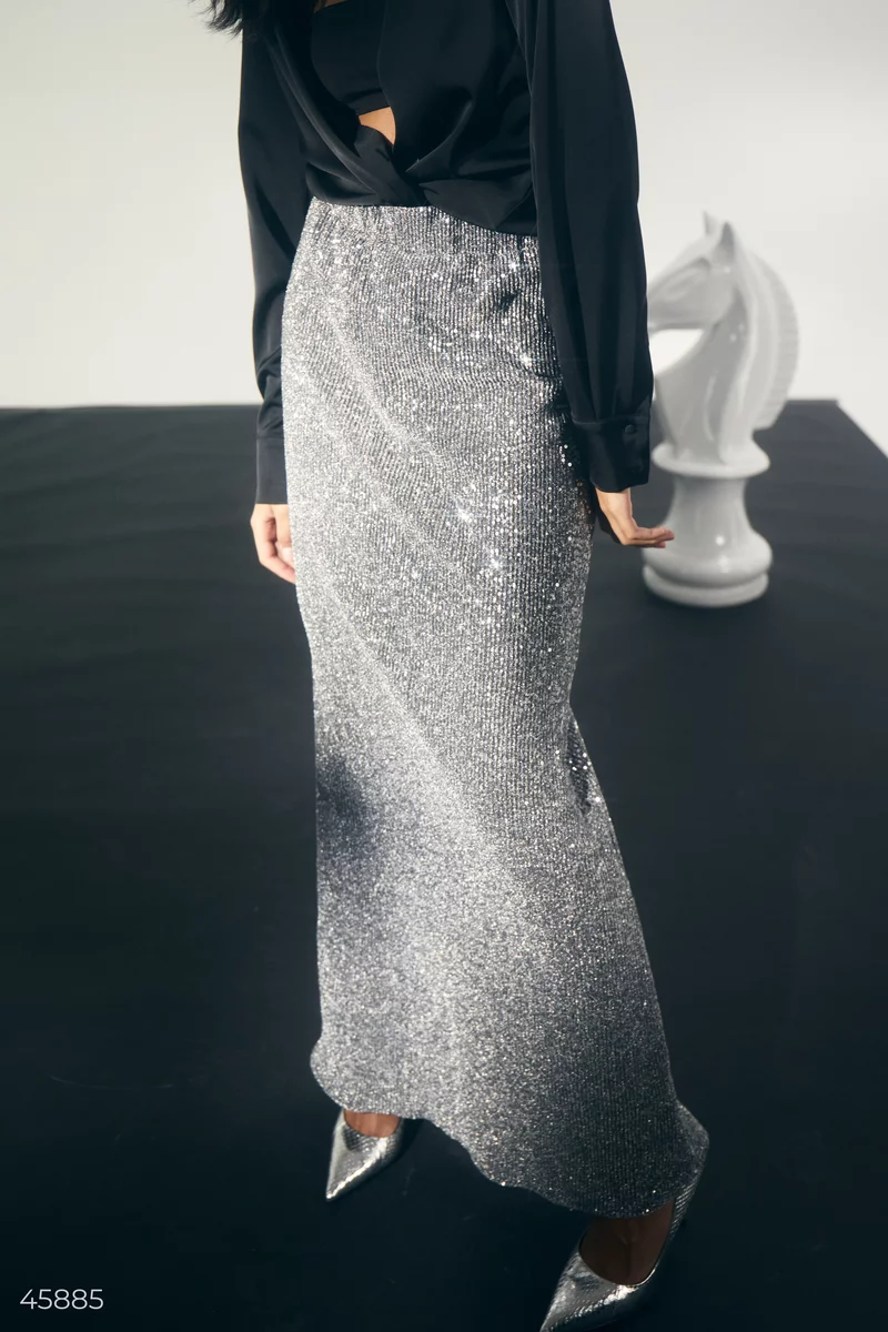 Silver maxi skirt with sequins photo 3